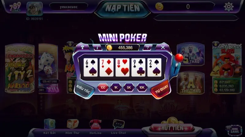 Mini Poker với lối chơi đơn giản mà cuốn hút anh em.